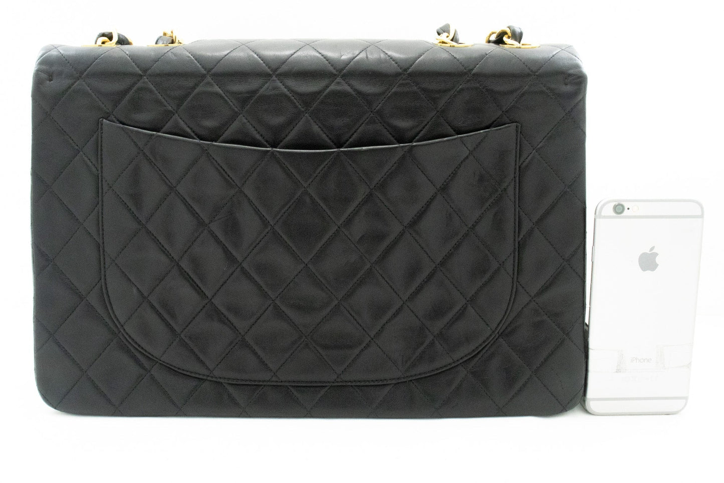 CHANEL Classic Large 13" Flap Chain Shoulder Bag Black Lambskin j58
