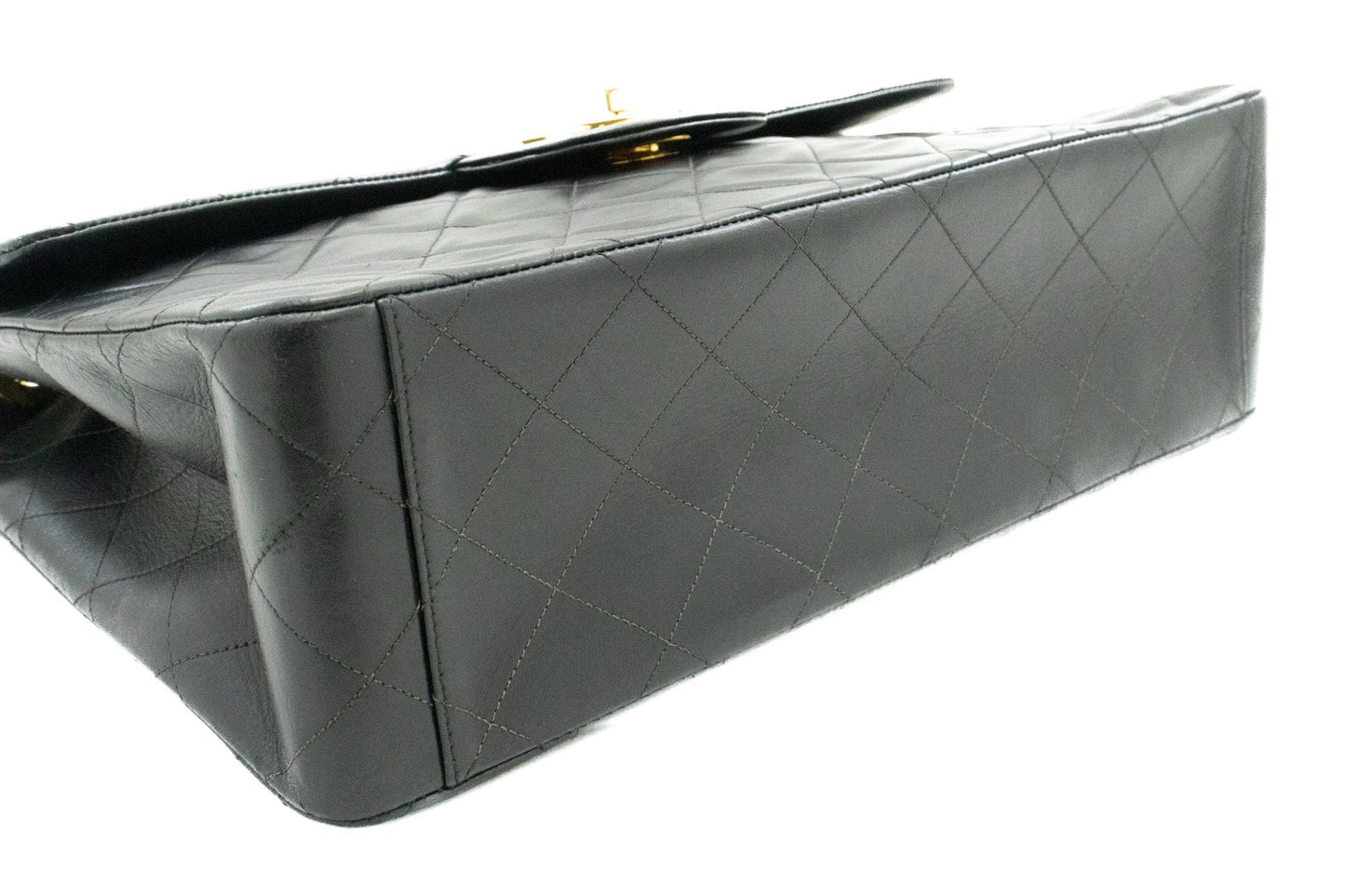 CHANEL Classic Large 13" Flap Chain Shoulder Bag Black Lambskin j58