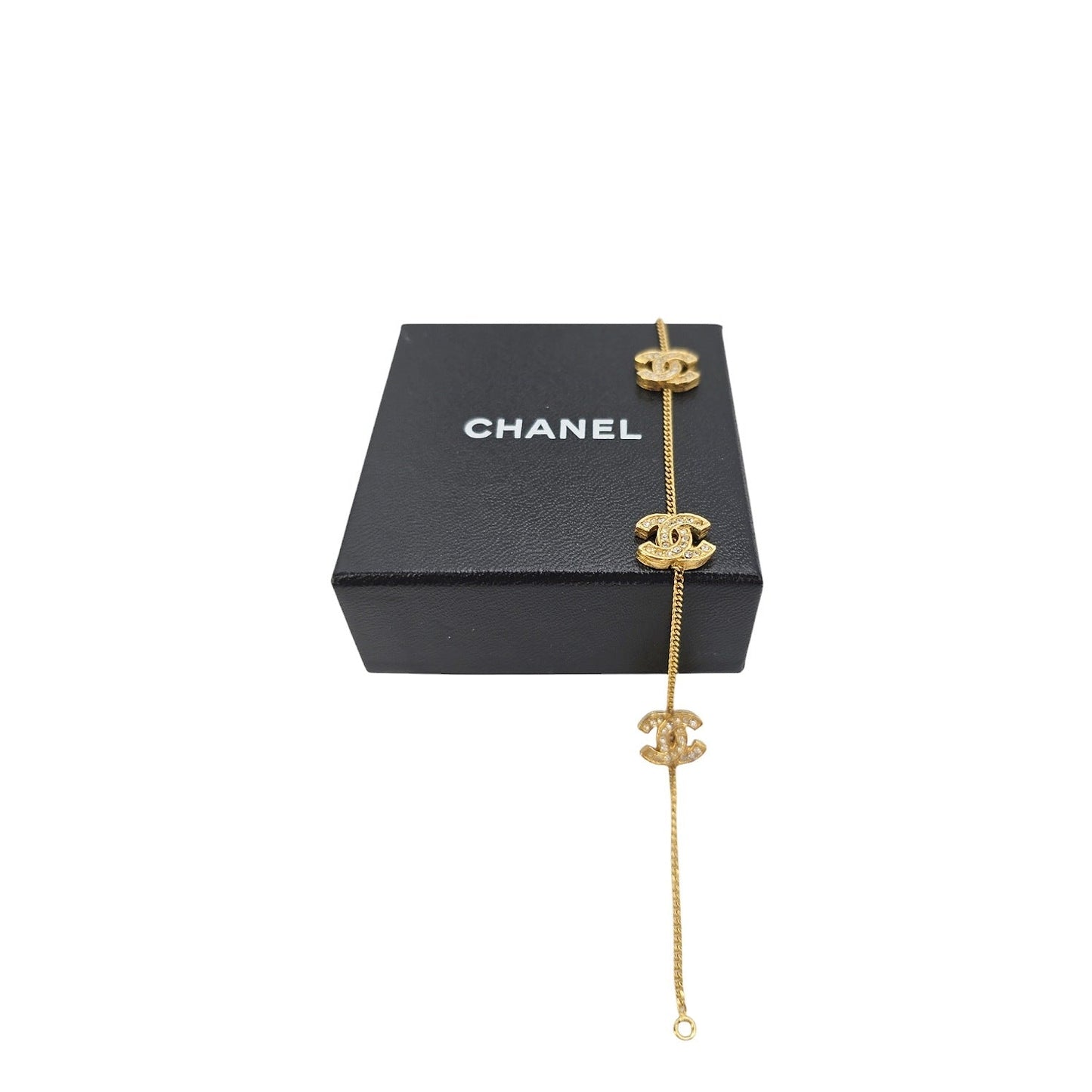 CHANEL Vintage 1982 Coco Mark CC Rhinestone Station Bracelet