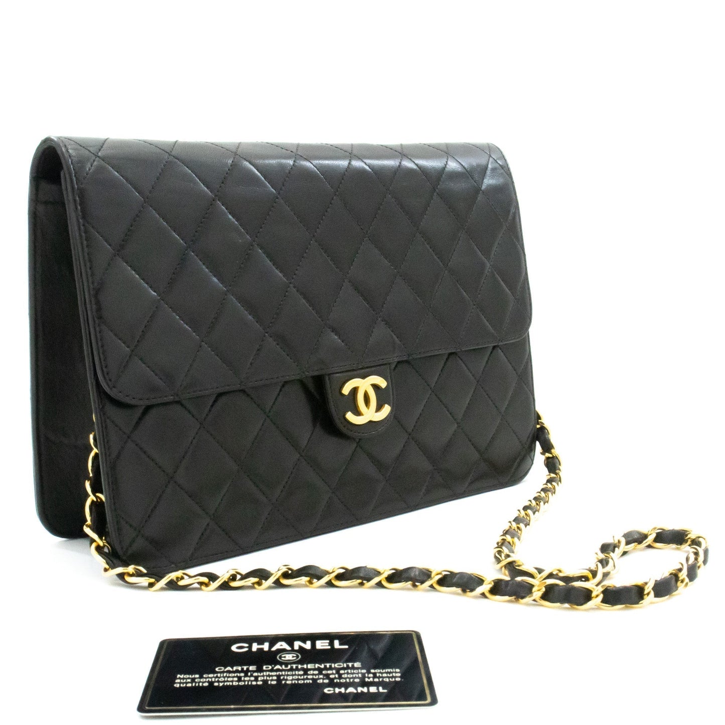 CHANEL Chain Shoulder Bag Clutch Black Quilted Flap Lambskin Purse k58