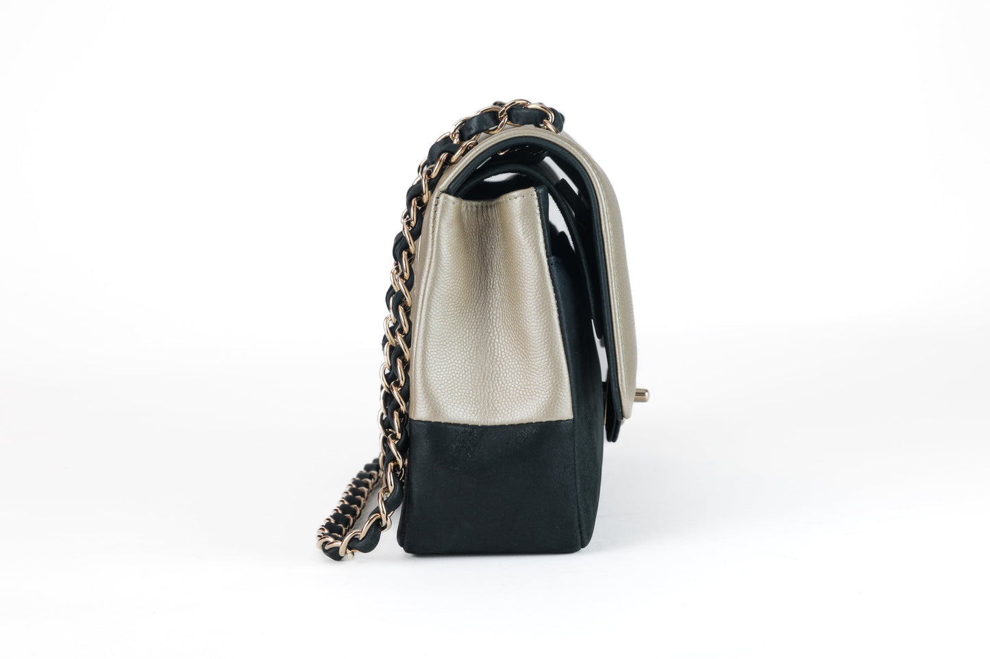 Chanel Black and Gold Bi Color Caviar Medium Classic with Gold Hardware