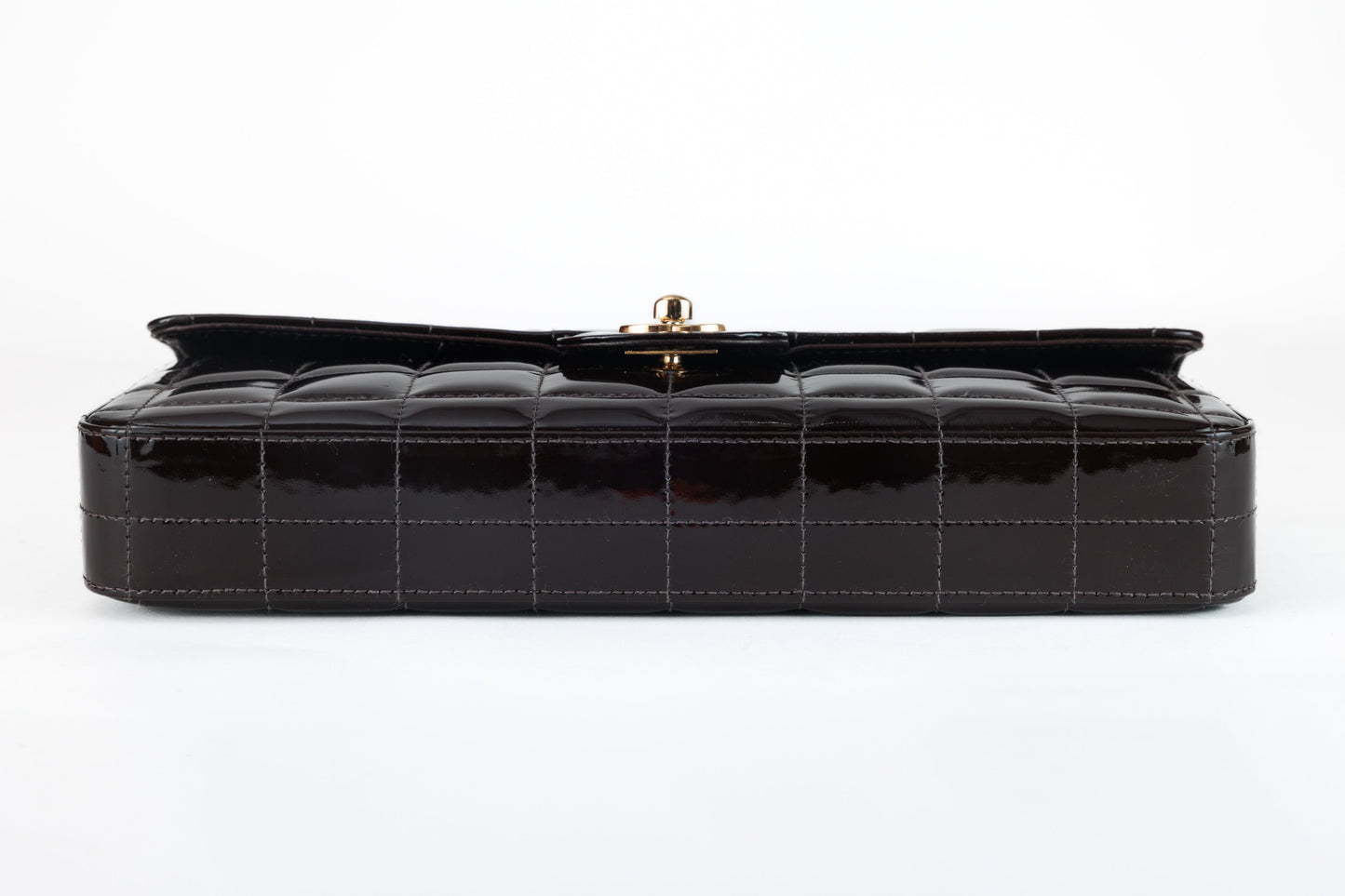 Chanel Brown Patent Leather Chocolate Bar East West Flap Bag with Gold Hardware