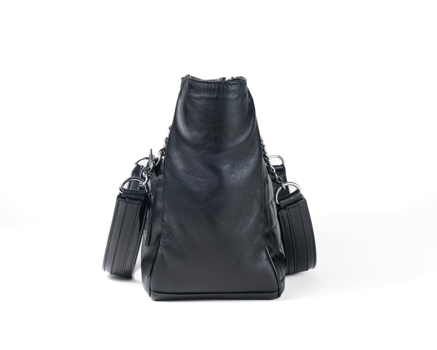 Chanel Black Lambskin Camellia Mini Shopper Tote with Silver Hardware