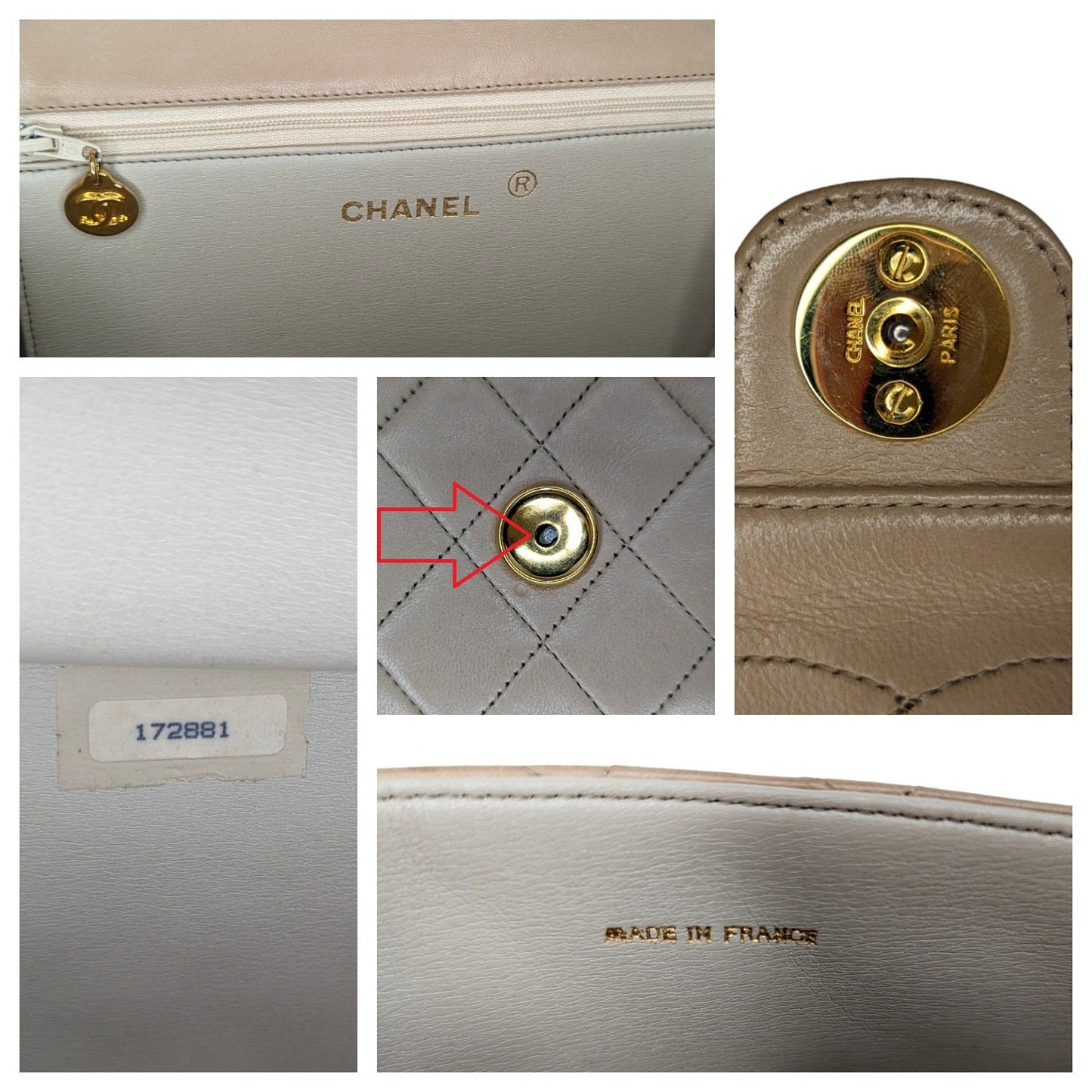 Chanel Vintage Beige Quilted Lambskin Medium Flap Bag