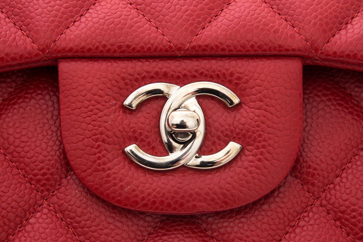 Chanel Red Jumbo Caviar Double Flap Handbag