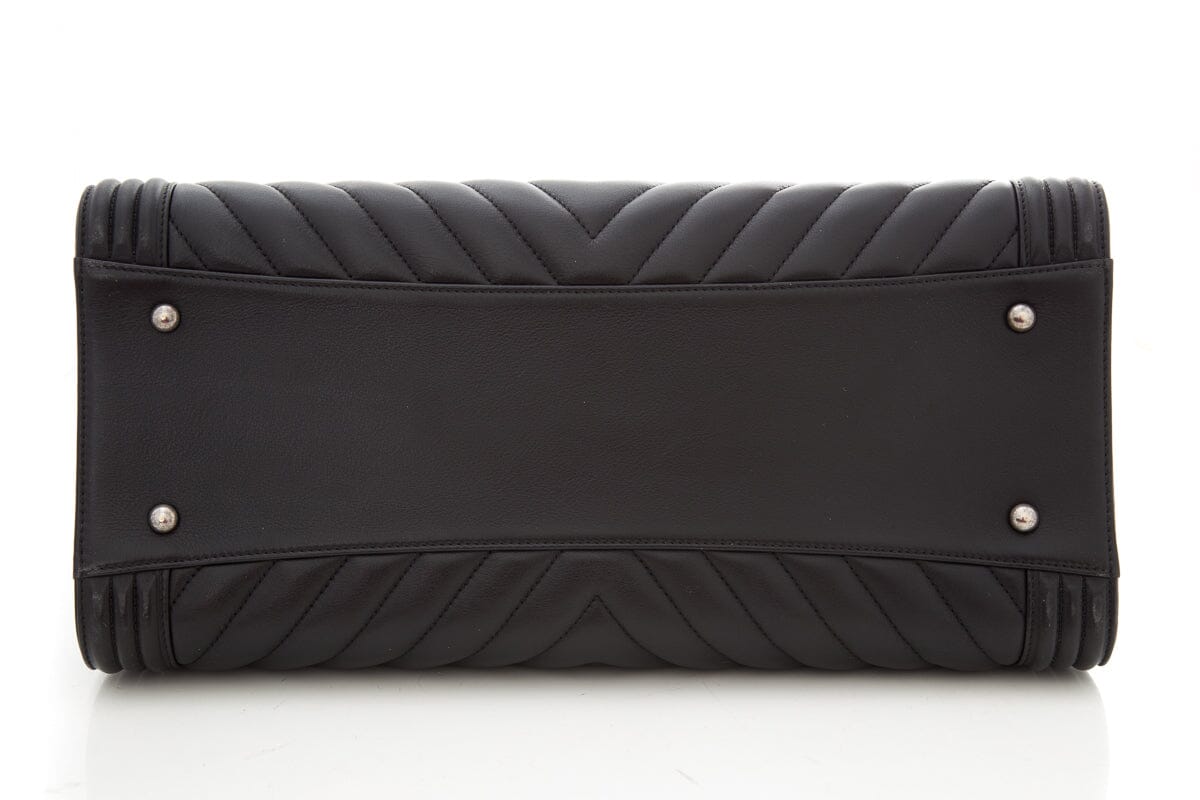 Chanel 2014/2015 "Boy Shopper" 30cm Black Chevron Leather Tote W/ Palladium HW