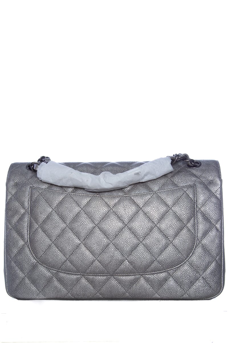 Chanel Silver Caviar Jumbo RHW Handbag