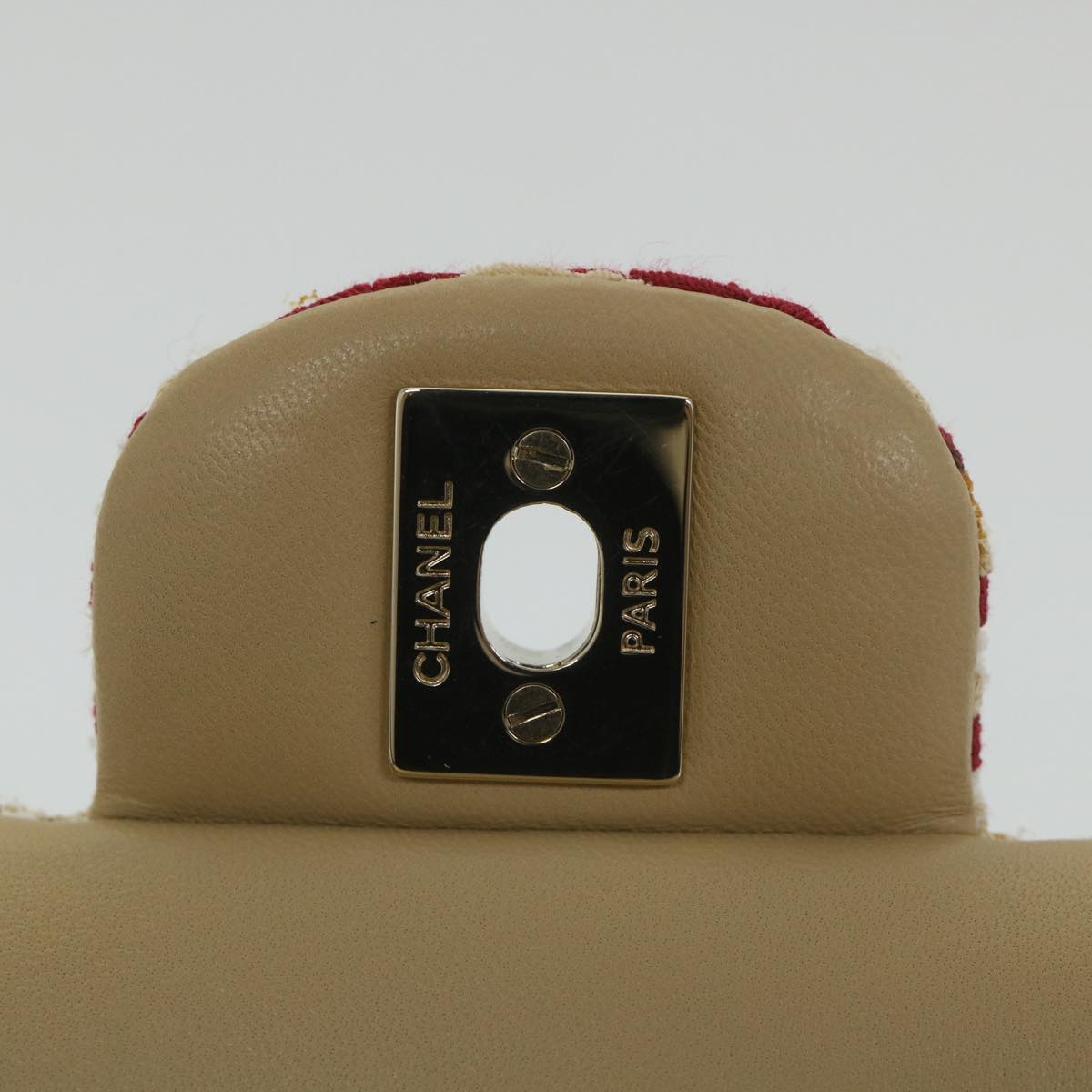 CHANEL Quilted Matelasse Chain Shoulder Bag Canvas Red Beige CC 58343S