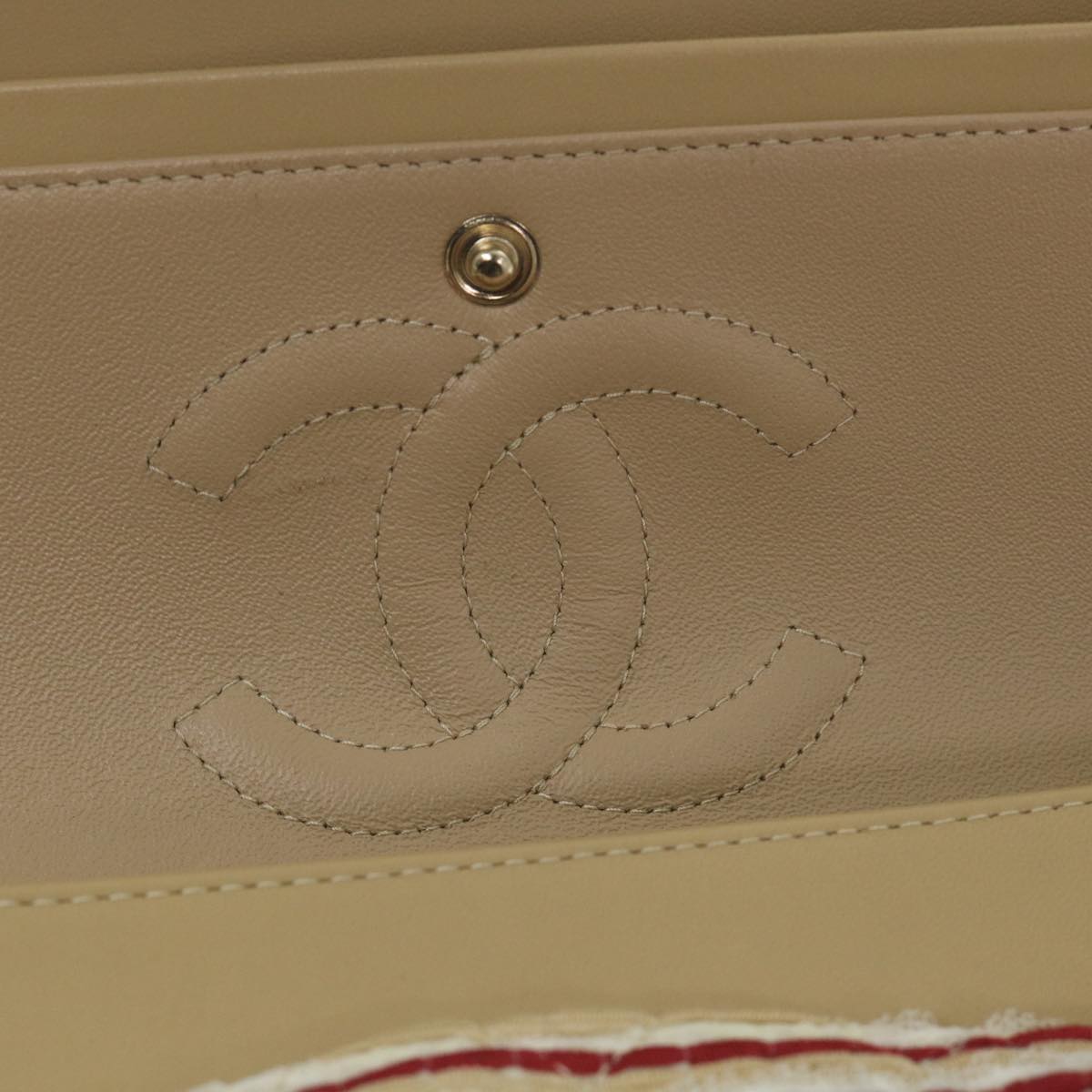 CHANEL Quilted Matelasse Chain Shoulder Bag Canvas Red Beige CC 58343S