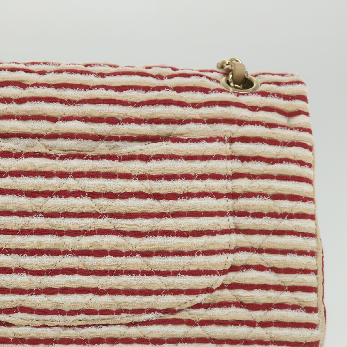 CHANEL Quilted Matelasse Chain Shoulder Bag Canvas Red Beige CC 58343S