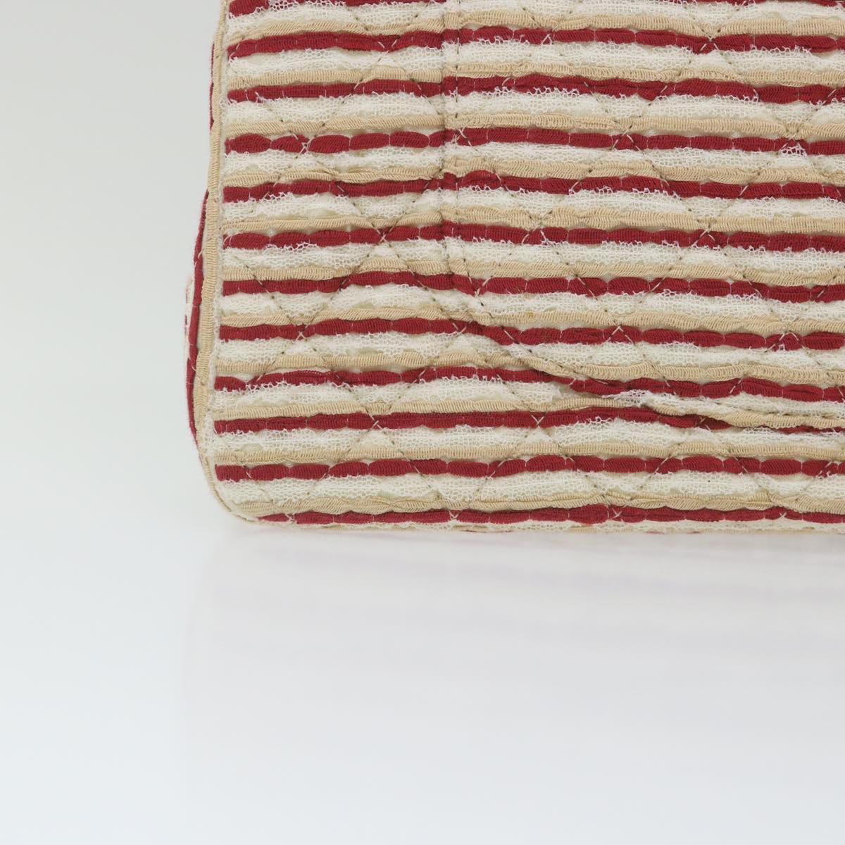 CHANEL Quilted Matelasse Chain Shoulder Bag Canvas Red Beige CC 58343S
