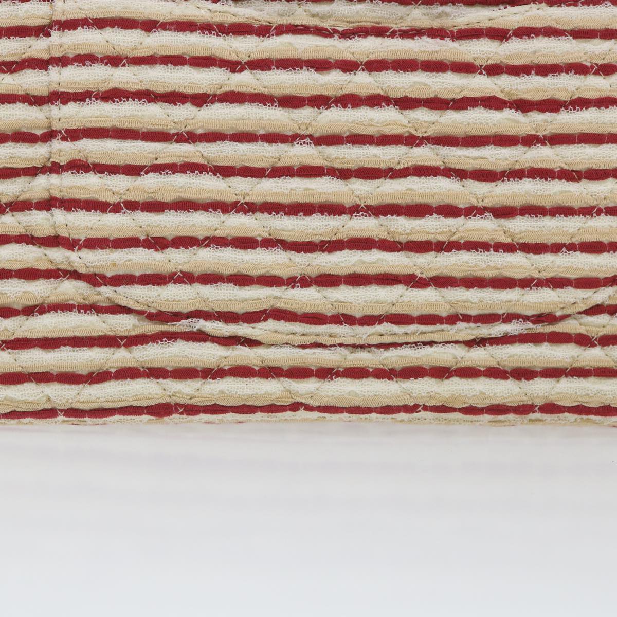 CHANEL Quilted Matelasse Chain Shoulder Bag Canvas Red Beige CC 58343S