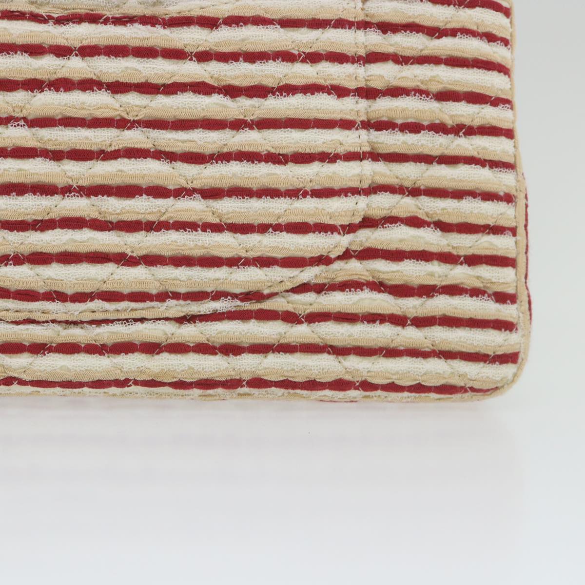 CHANEL Quilted Matelasse Chain Shoulder Bag Canvas Red Beige CC 58343S