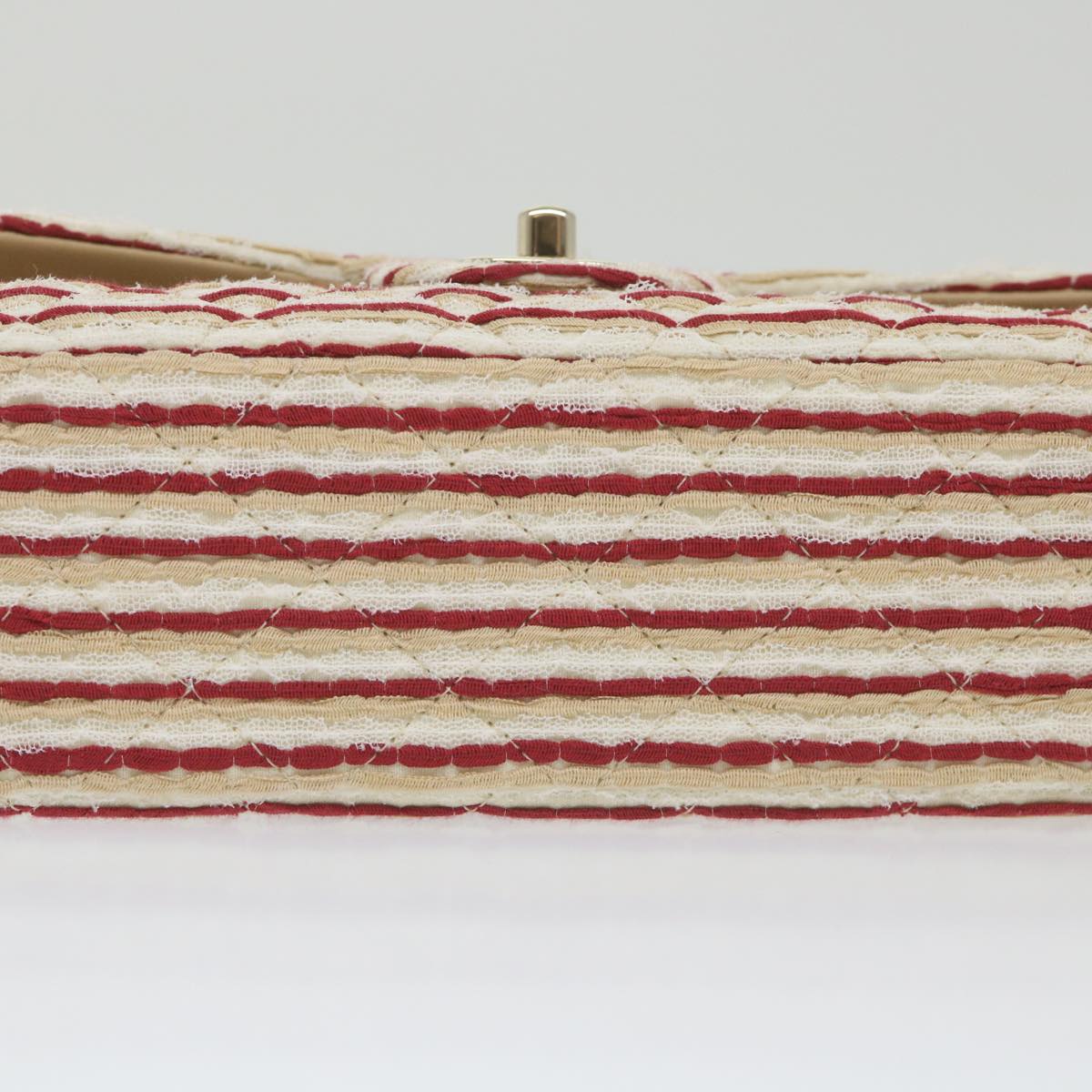 CHANEL Quilted Matelasse Chain Shoulder Bag Canvas Red Beige CC 58343S