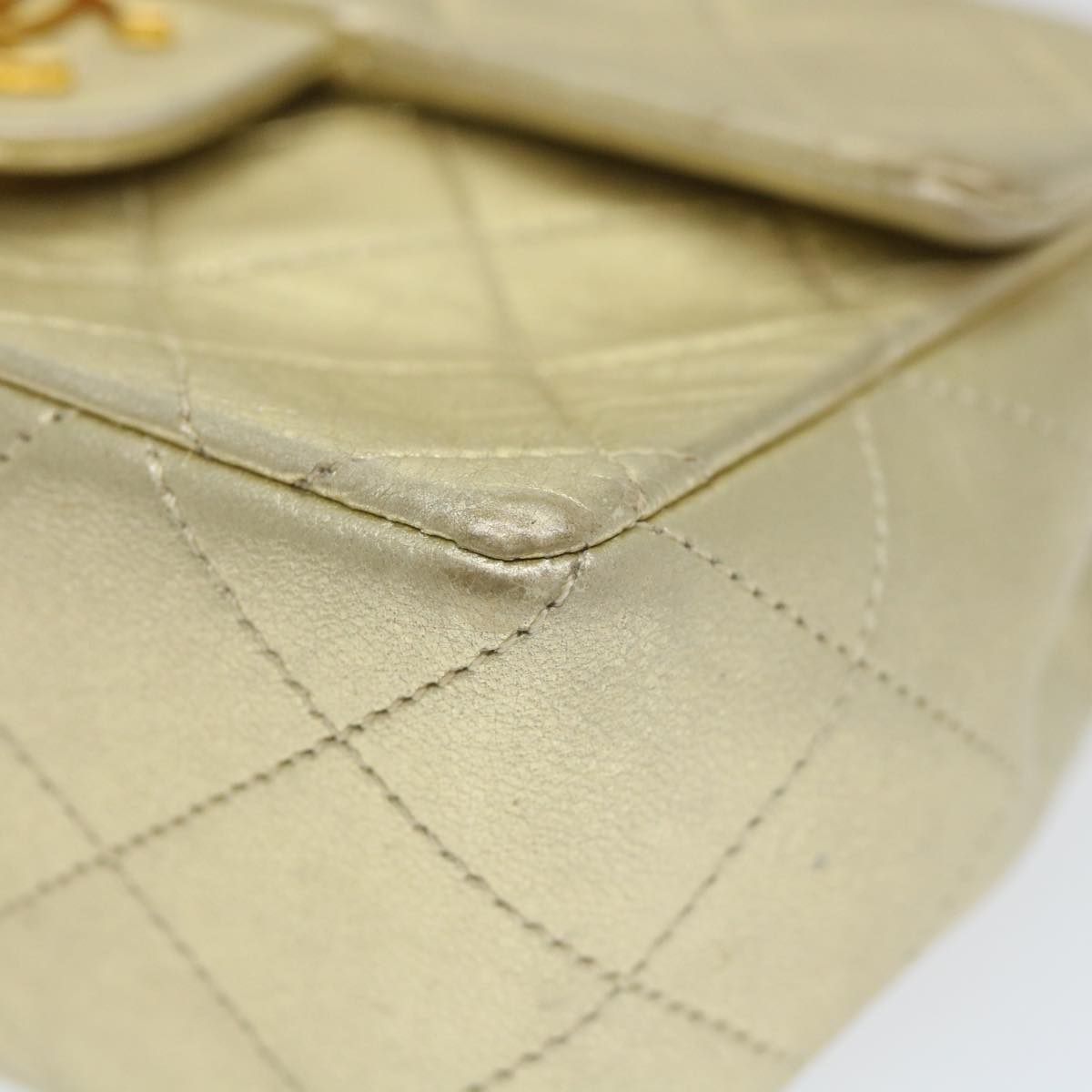CHANEL Matelasse Chain Shoulder Bag Lamb Skin Gold CC 58346SA