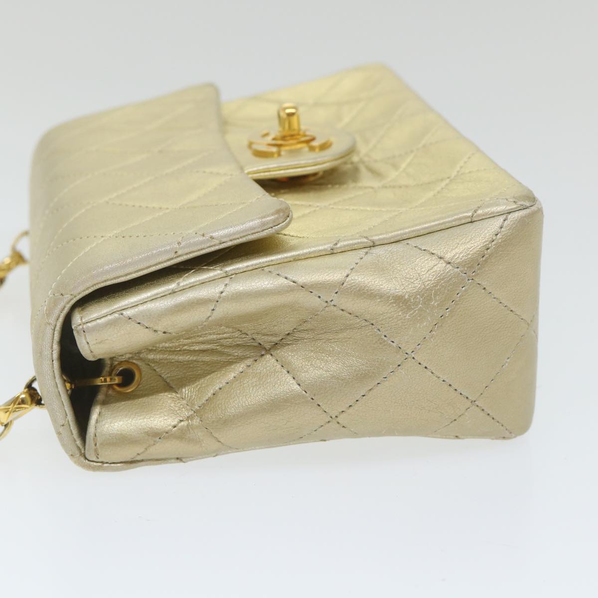 CHANEL Matelasse Chain Shoulder Bag Lamb Skin Gold CC 58346SA