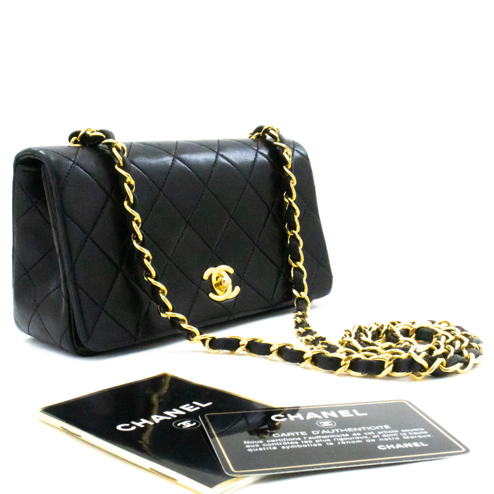 CHANEL Full Flap Chain Shoulder Bag Crossbody Black Quilted Lamb k64