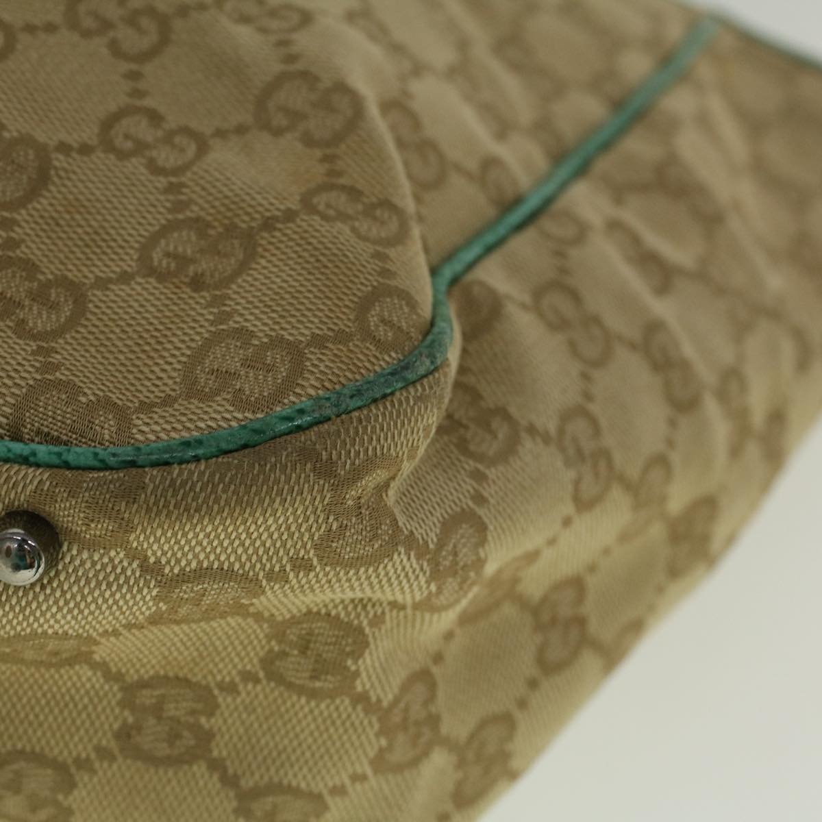 GUCCI GG Canvas Tote Bag Beige Turquoise Blue 113017 59245
