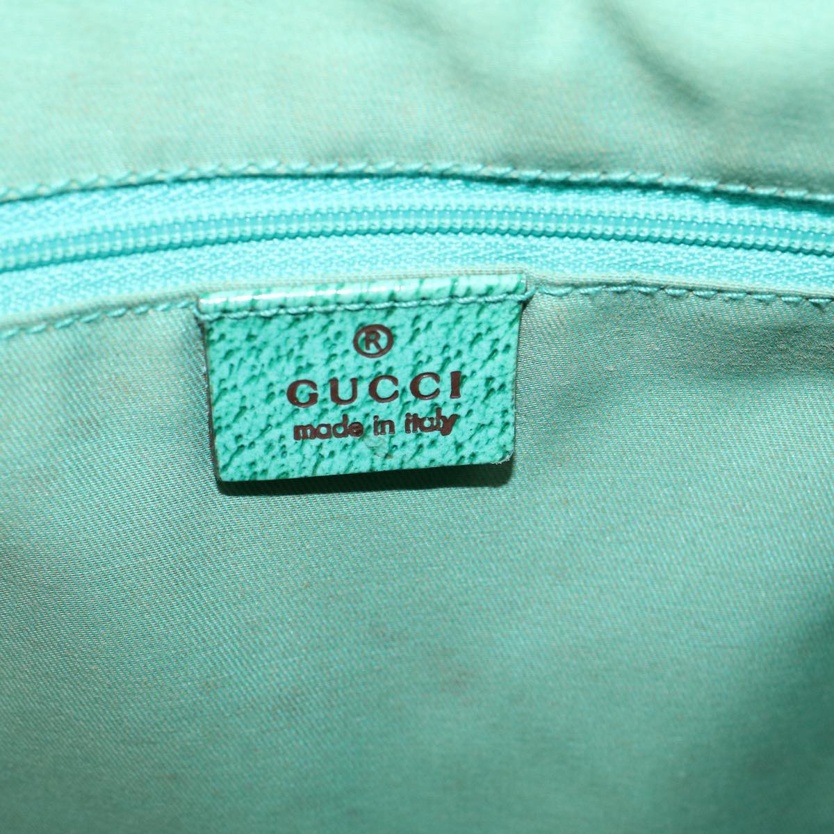 GUCCI GG Canvas Tote Bag Beige Turquoise Blue 113017 59245