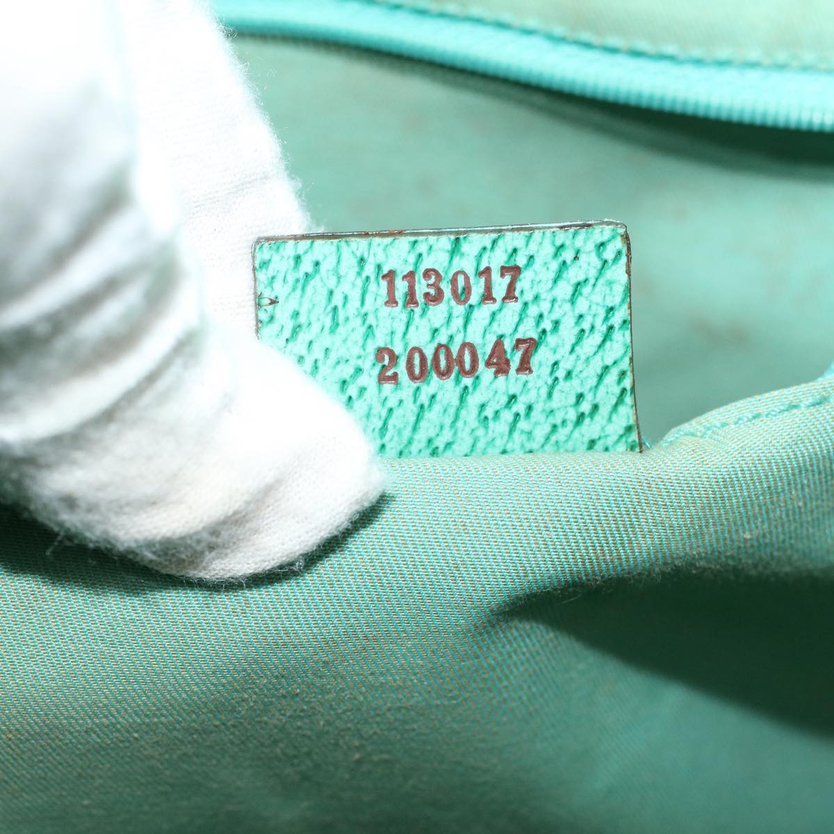 GUCCI GG Canvas Tote Bag Beige Turquoise Blue 113017 59245