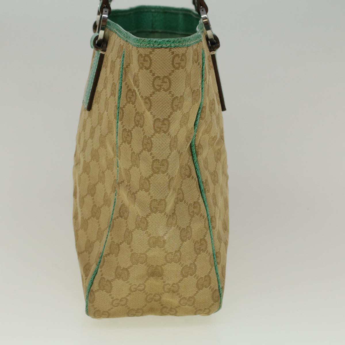 GUCCI GG Canvas Tote Bag Beige Turquoise Blue 113017 59245