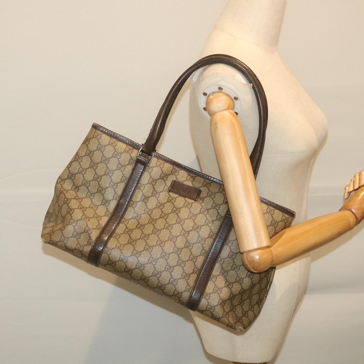 GUCCI GG Supreme Tote Bag PVC Leather Beige 114595 59553