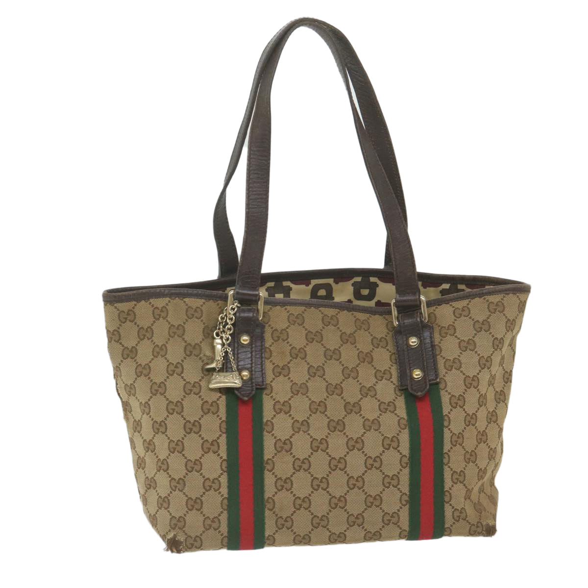 GUCCI GG Canvas Web Sherry Line Tote Bag Beige Red Green 137396 59566