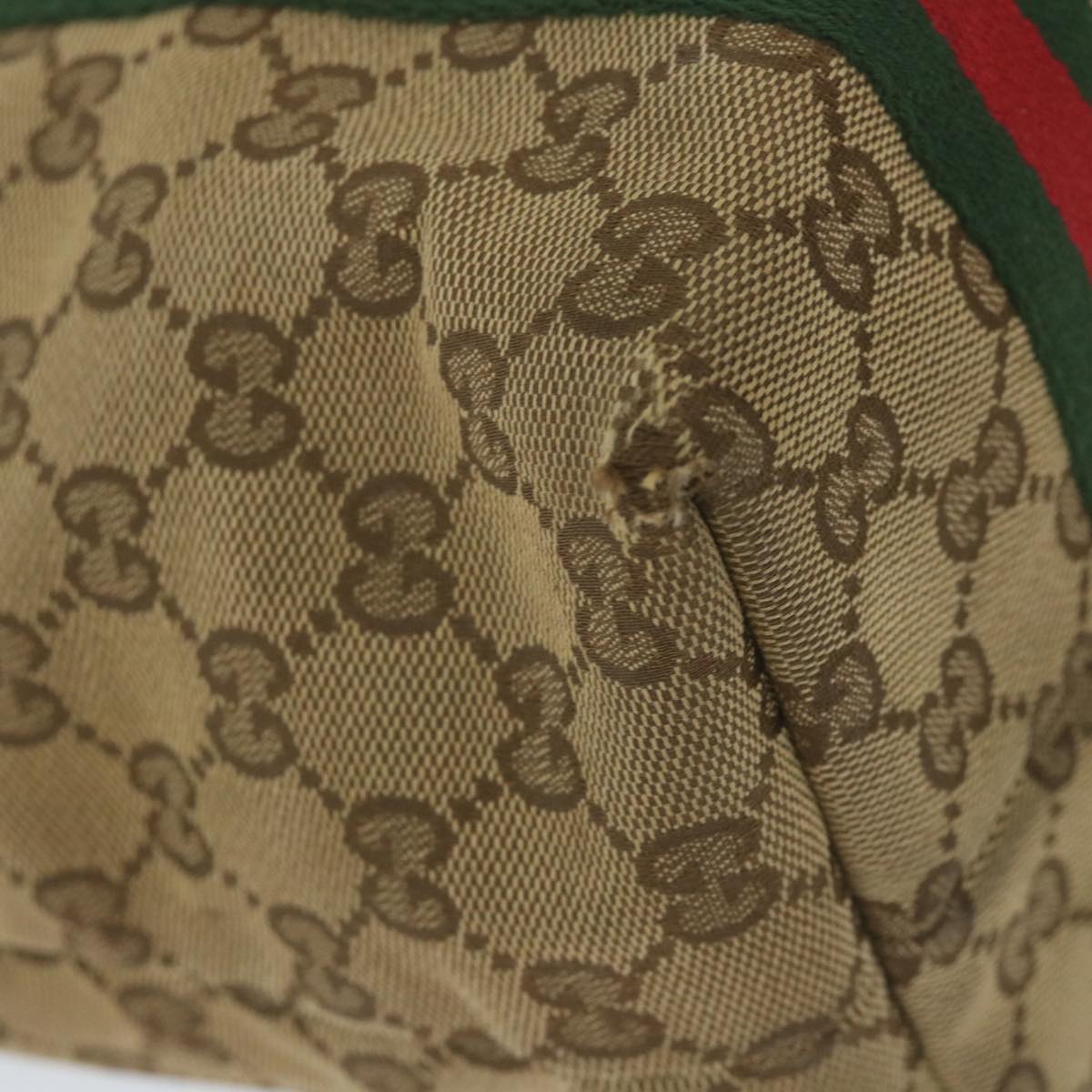 GUCCI GG Canvas Web Sherry Line Tote Bag Beige Red Green 137396 59566
