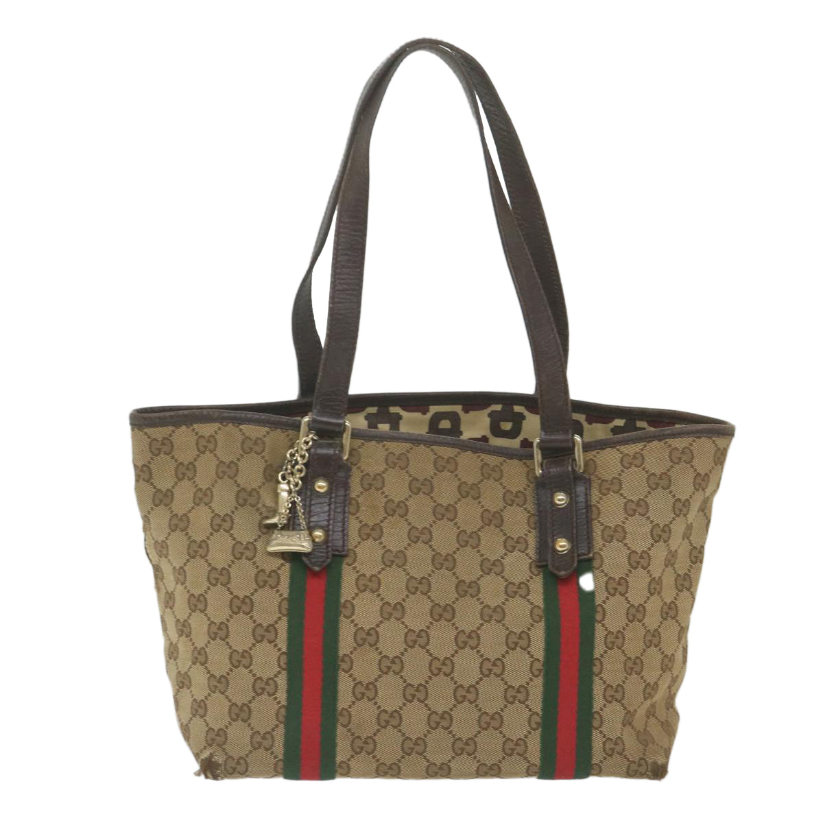 GUCCI GG Canvas Web Sherry Line Tote Bag Beige Red Green 137396 59566