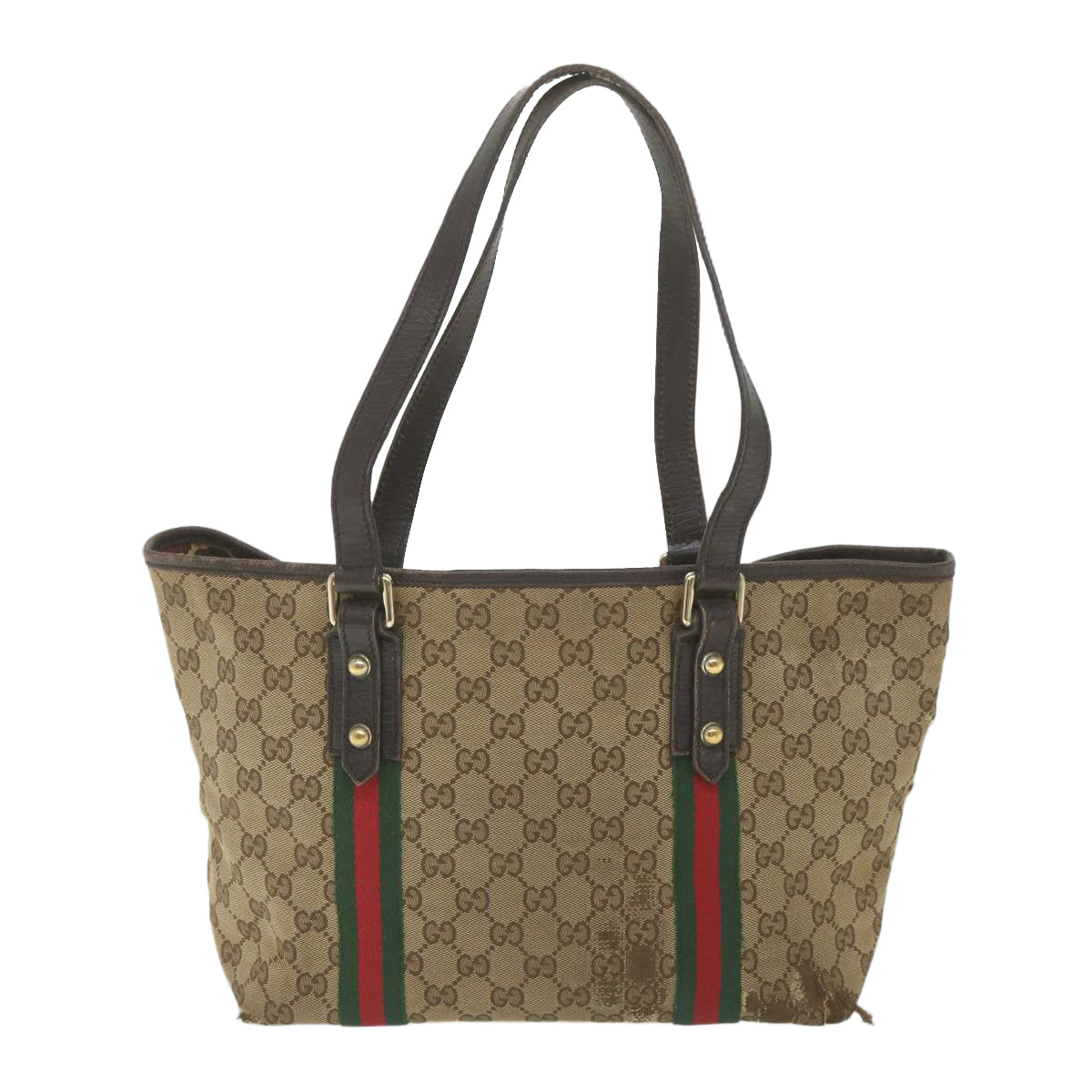 GUCCI GG Canvas Web Sherry Line Tote Bag Beige Red Green 137396 59566