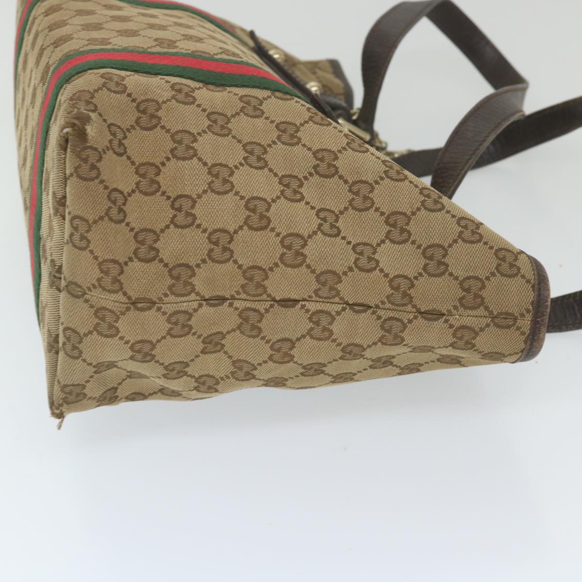 GUCCI GG Canvas Web Sherry Line Tote Bag Beige Red Green 137396 59566