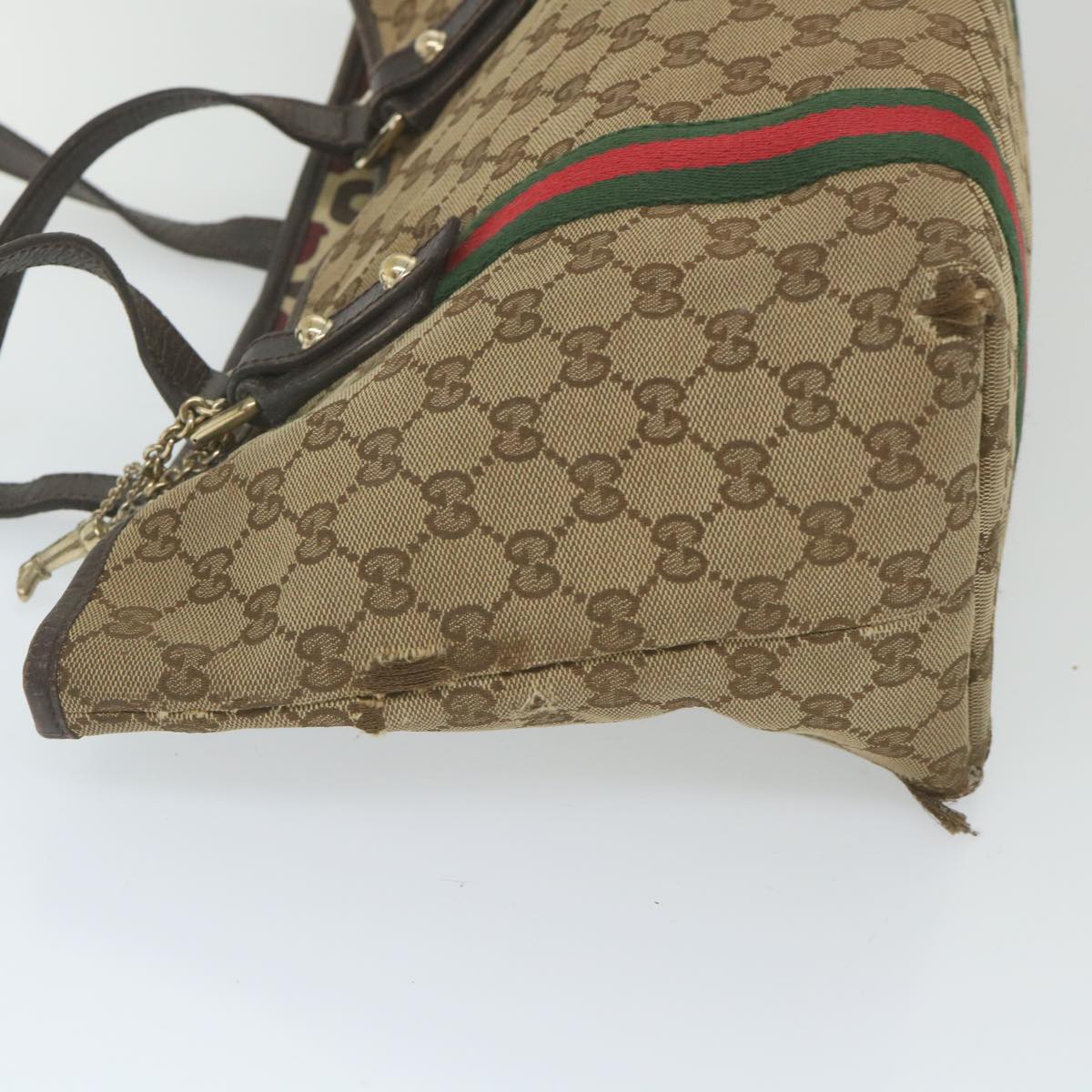 GUCCI GG Canvas Web Sherry Line Tote Bag Beige Red Green 137396 59566
