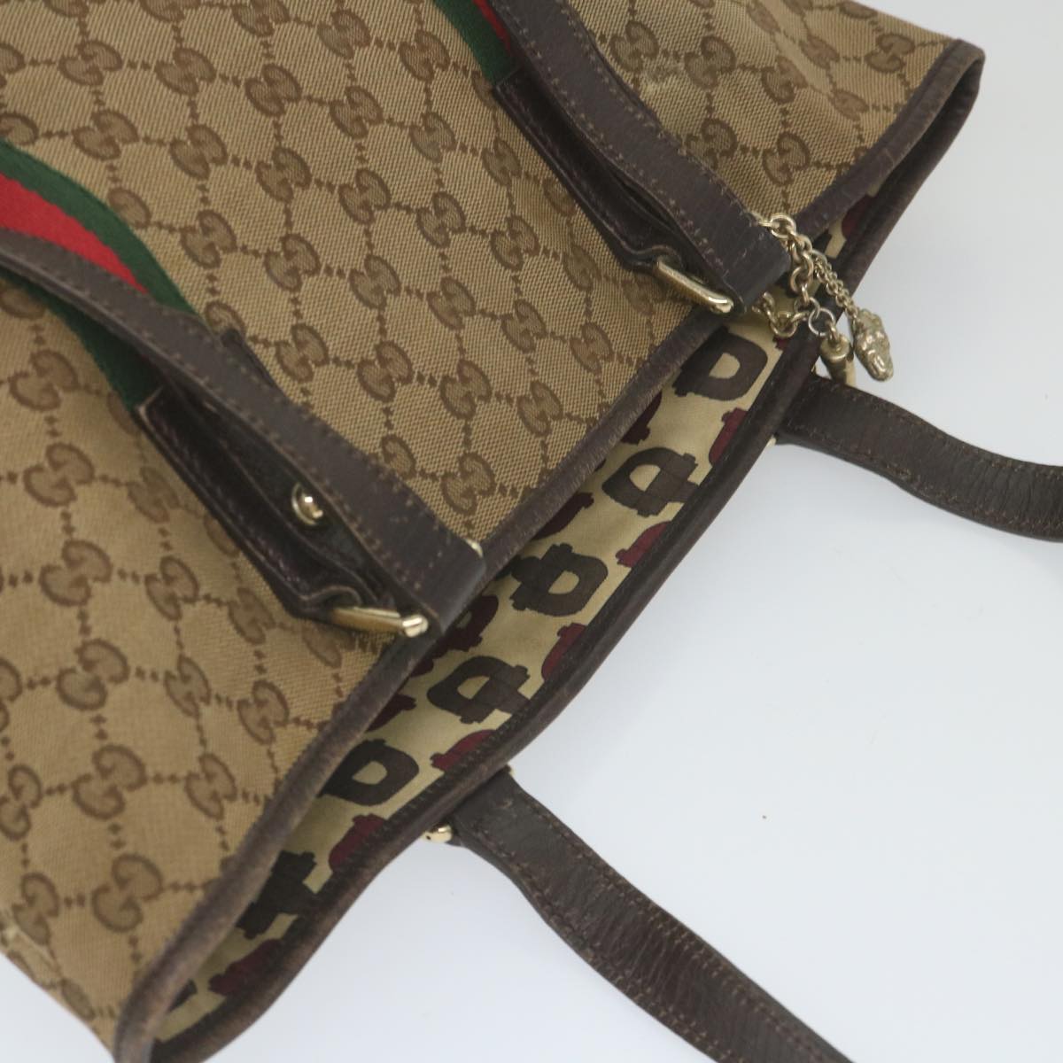 GUCCI GG Canvas Web Sherry Line Tote Bag Beige Red Green 137396 59566