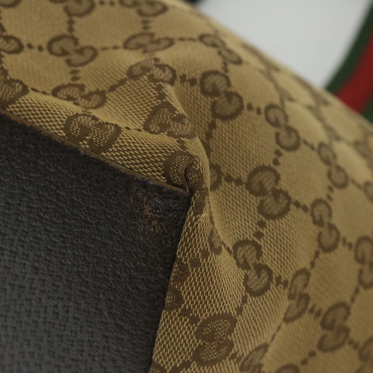GUCCI GG Canvas Web Sherry Line Tote Bag Beige Red Green 131230 59707