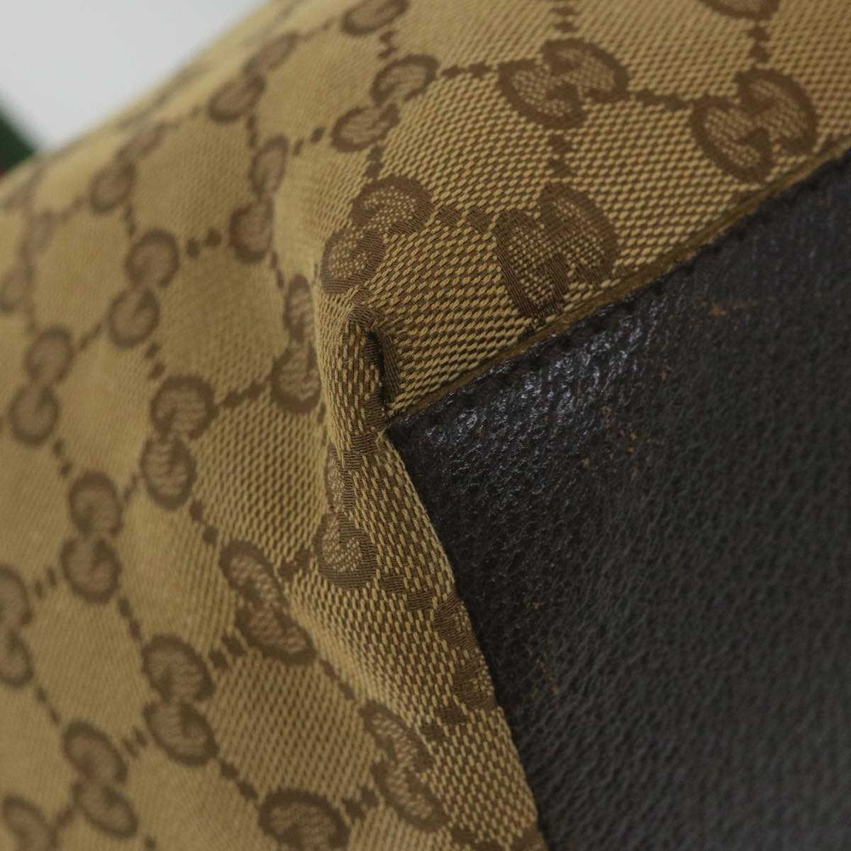 GUCCI GG Canvas Web Sherry Line Tote Bag Beige Red Green 131230 59707