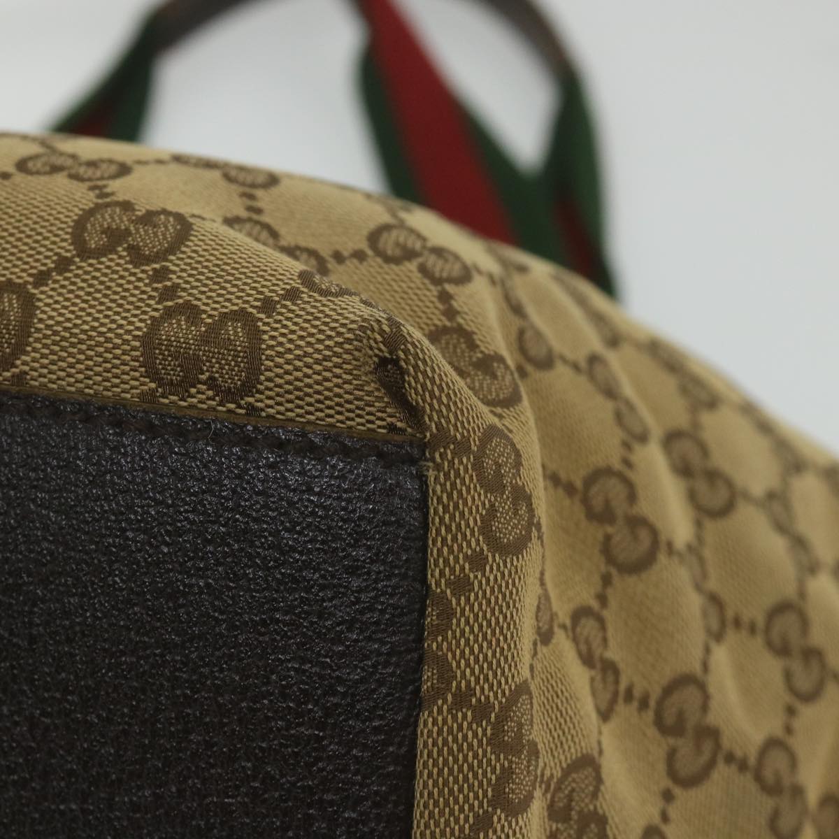 GUCCI GG Canvas Web Sherry Line Tote Bag Beige Red Green 131230 59707