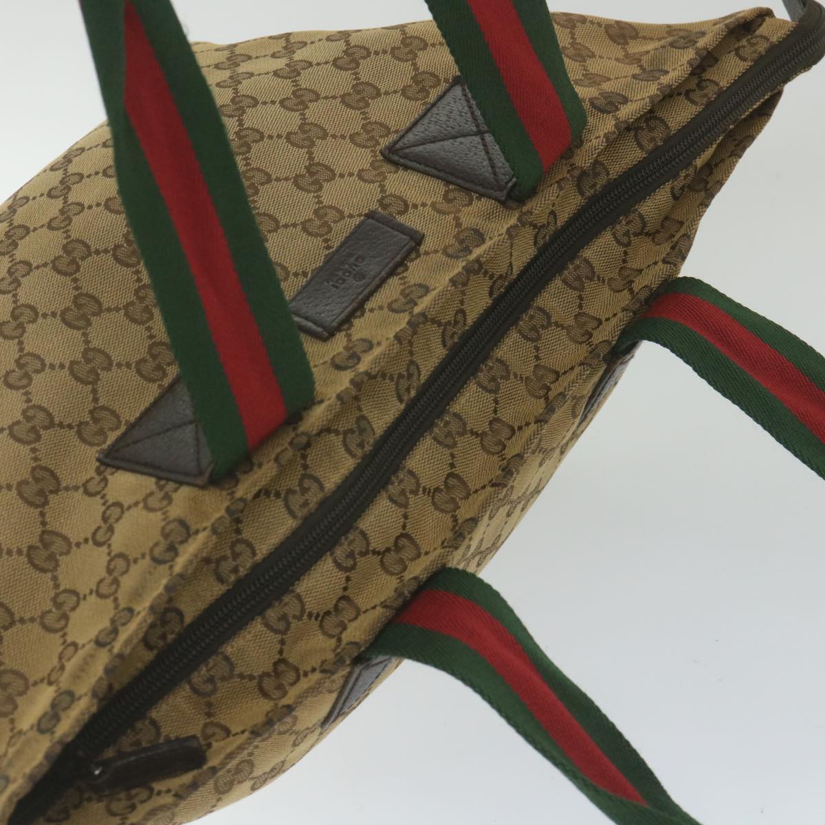 GUCCI GG Canvas Web Sherry Line Tote Bag Beige Red Green 131230 59707