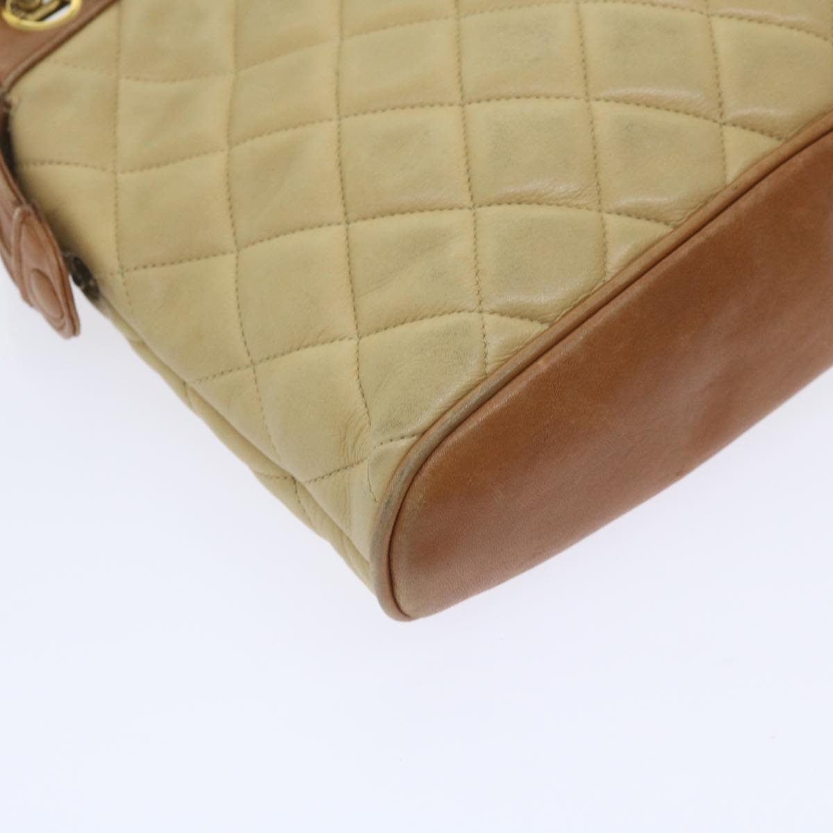 CHANEL Matelasse Chain Shoulder Bag Lamb Skin Beige CC 59907A