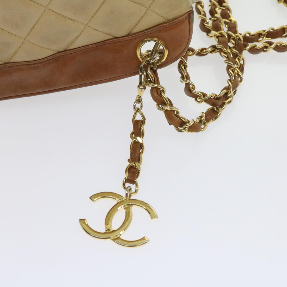 CHANEL Matelasse Chain Shoulder Bag Lamb Skin Beige CC 59907A