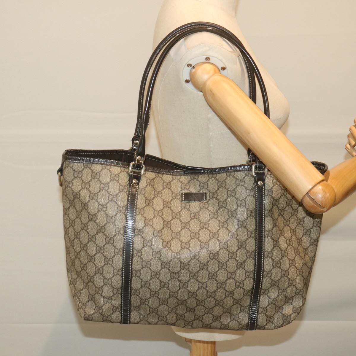 GUCCI GG Supreme Tote Bag PVC Leather Beige 197953 59966