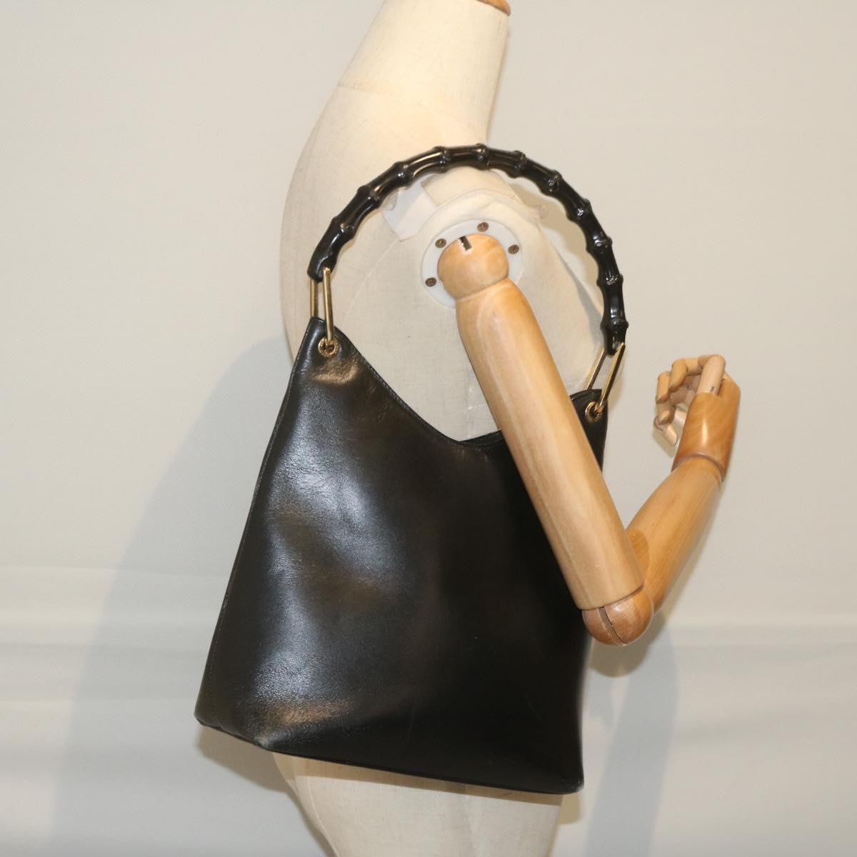 GUCCI Bamboo Shoulder Bag Leather Black 001 2058 3007 59974