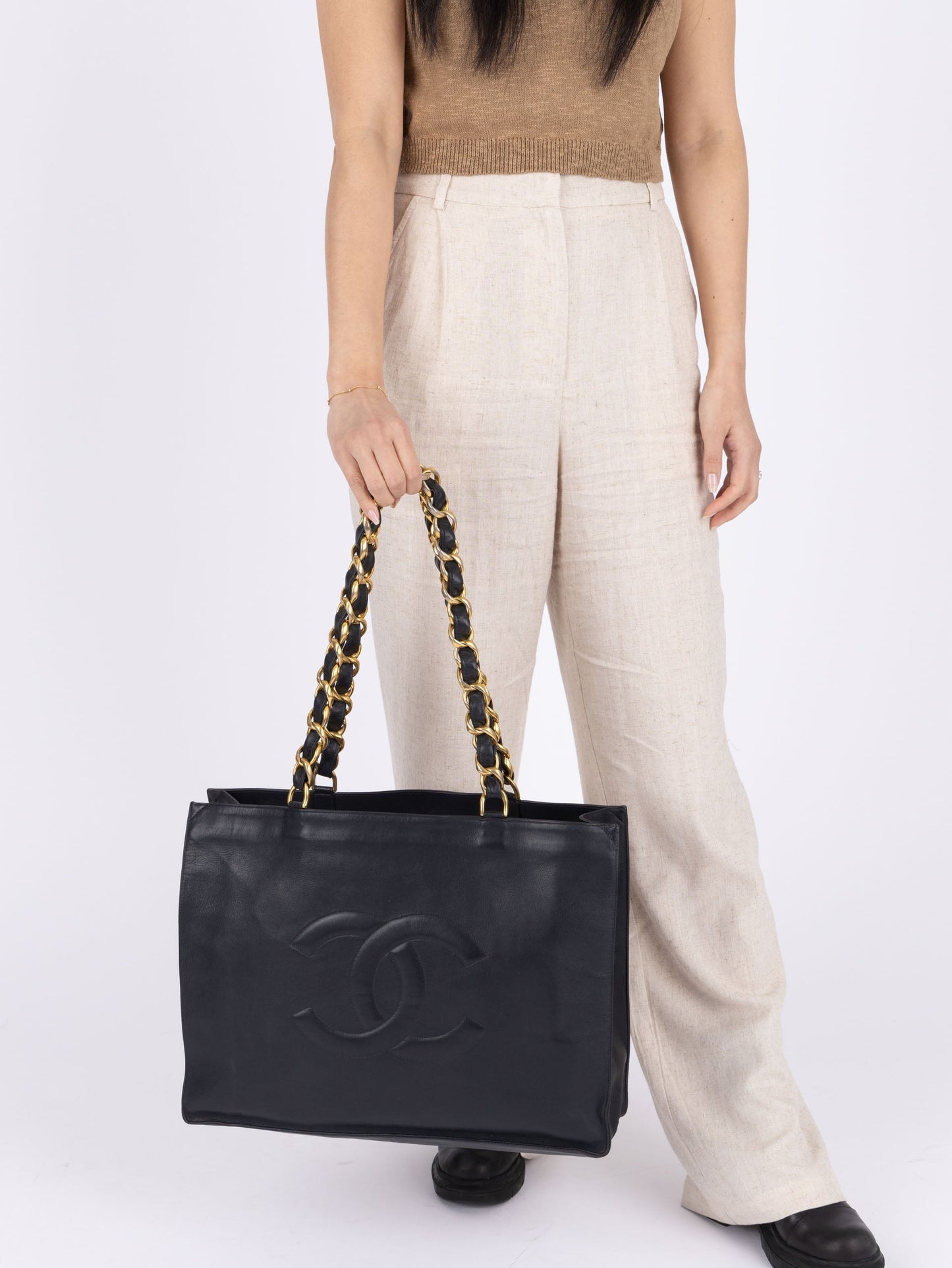 Chanel Calfskin Navy Chunky Chain Tote