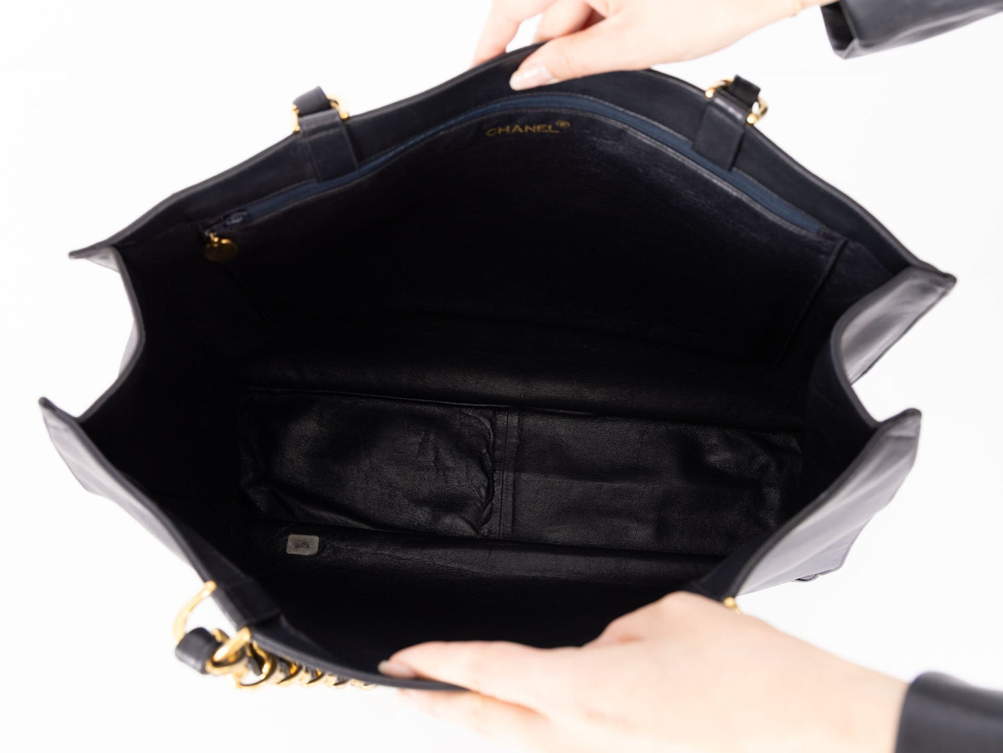 Chanel Calfskin Navy Chunky Chain Tote