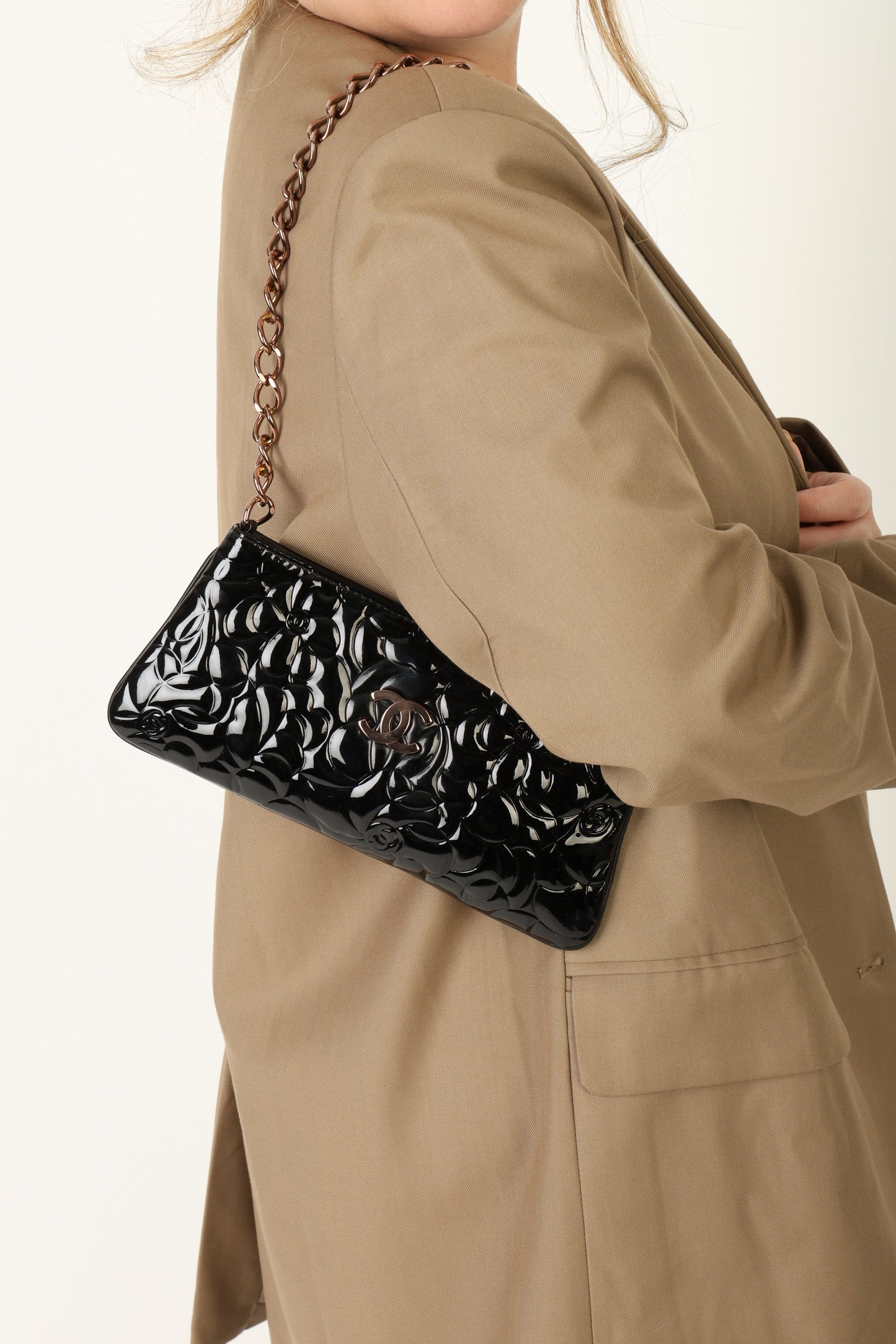 Chanel 2003 Patent Camellia Pochette