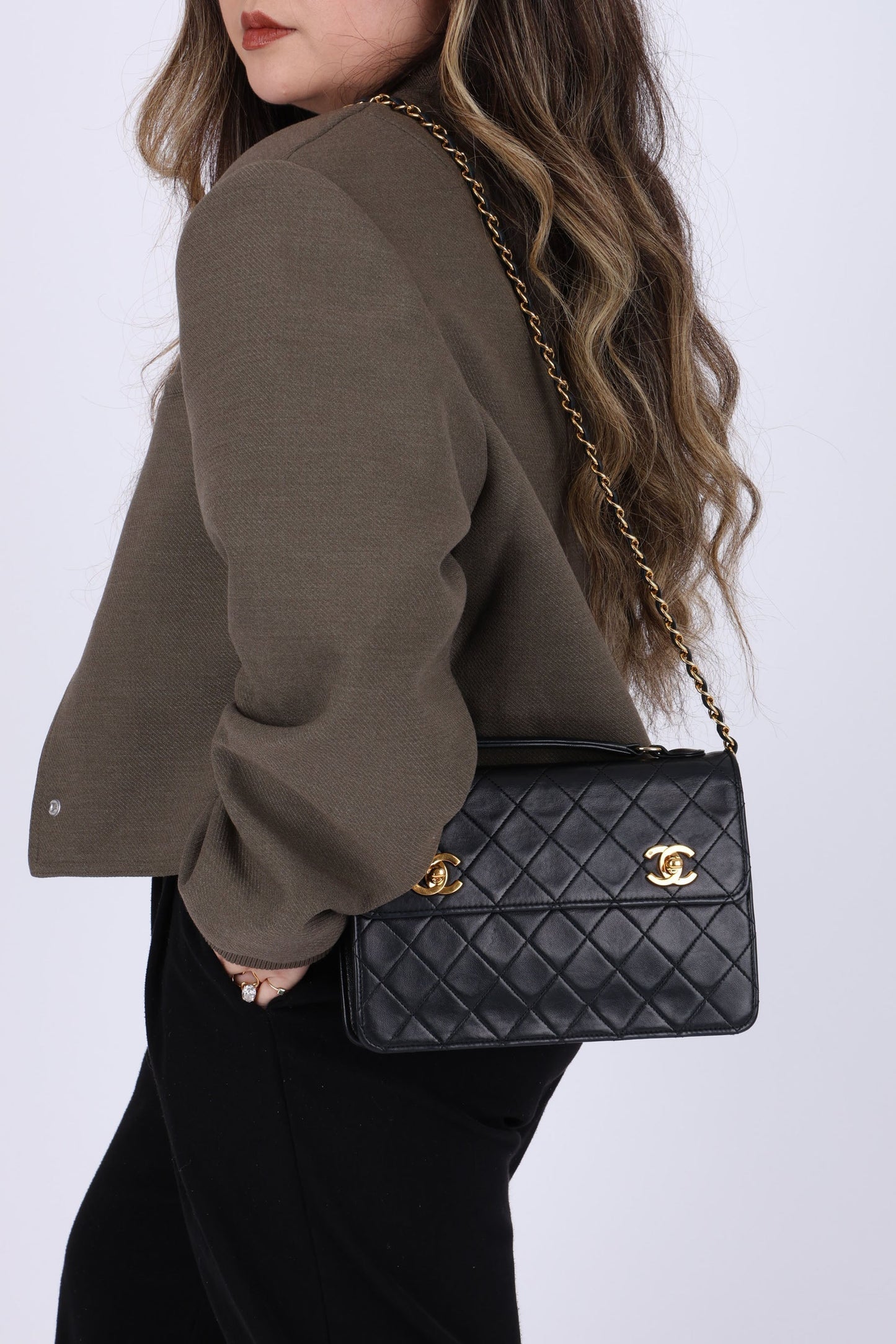 Extremely Rare Chanel 1989 Lambskin Double Turnlock Mini Briefcase