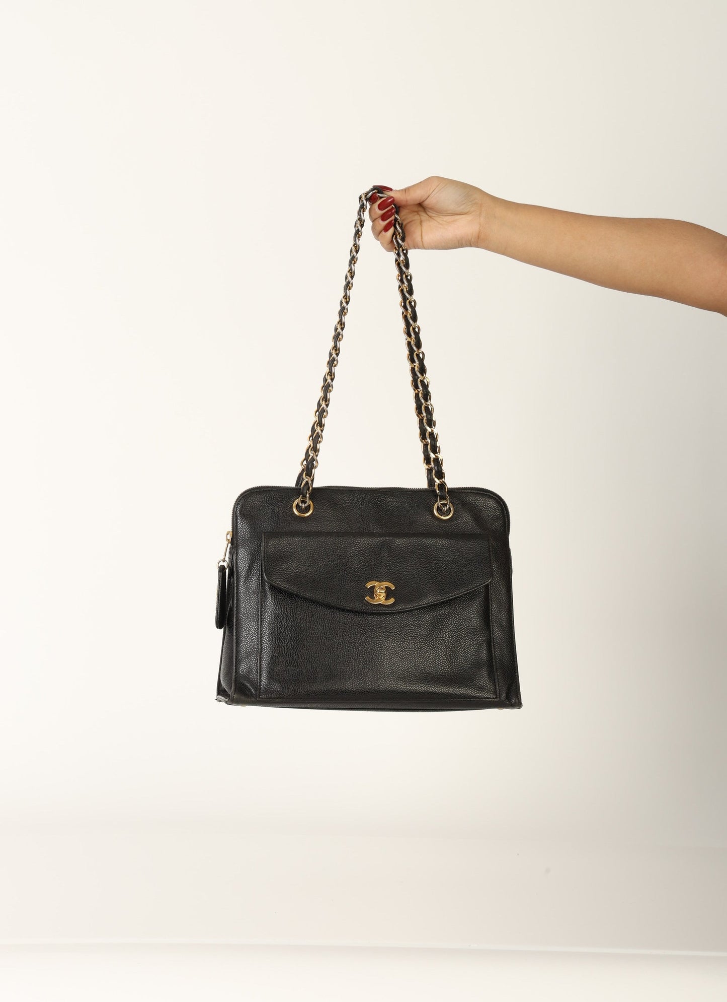 Chanel 1997 Caviar Turnlock Zip Tote
