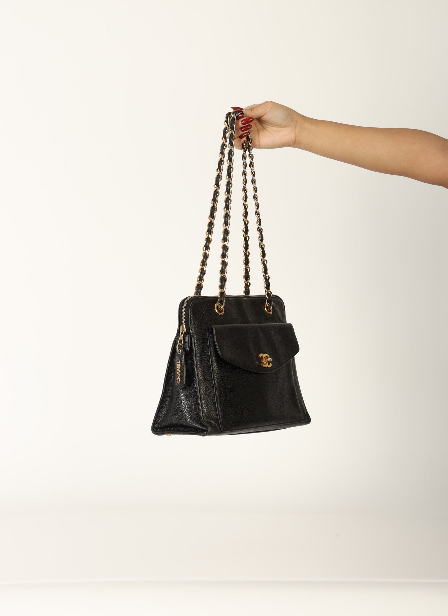 Chanel 1997 Caviar Turnlock Zip Tote