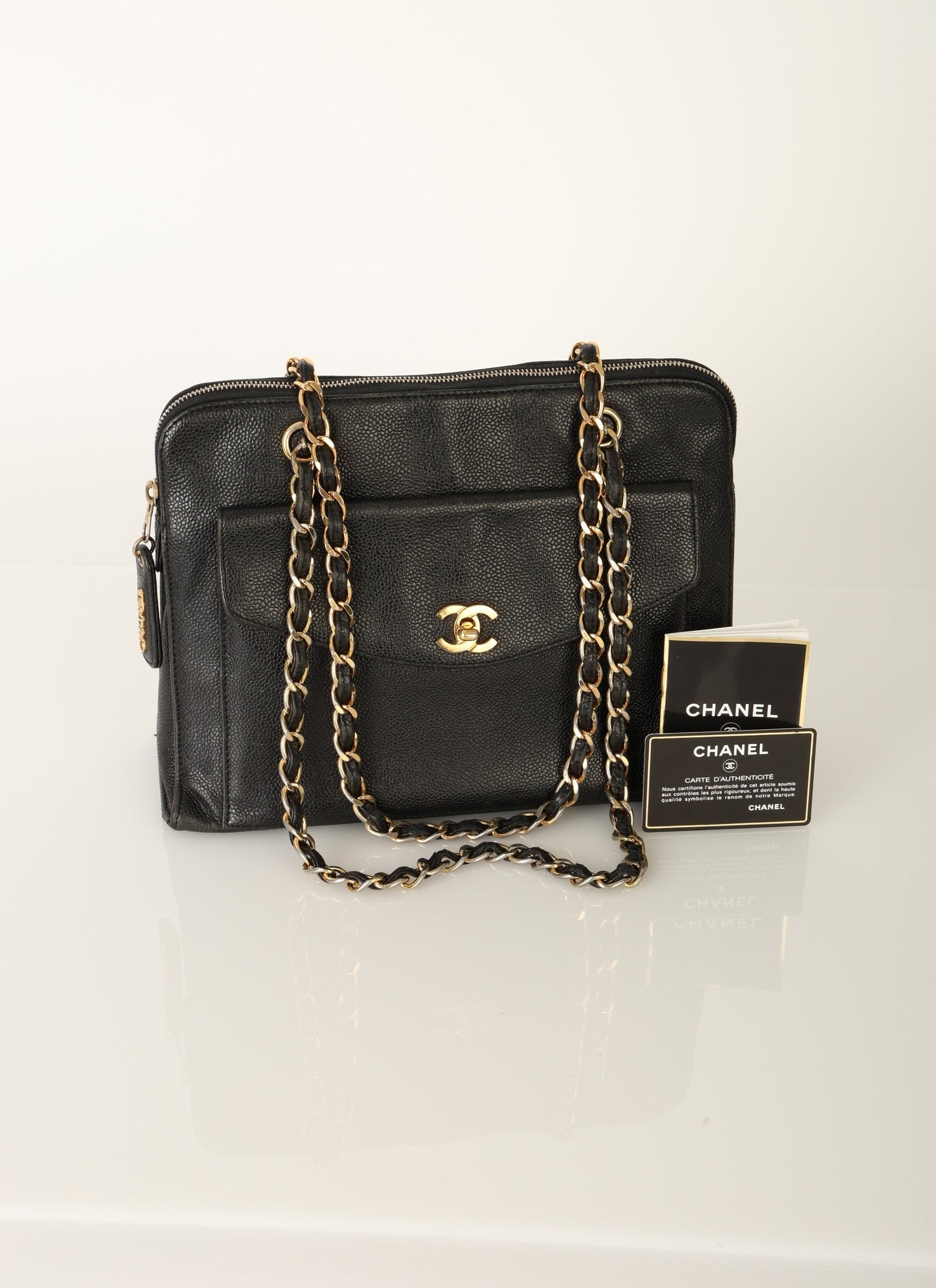 Chanel 1997 Caviar Turnlock Zip Tote