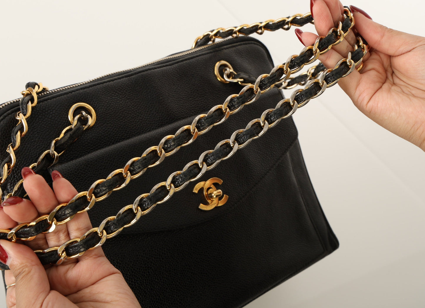 Chanel 1997 Caviar Turnlock Zip Tote
