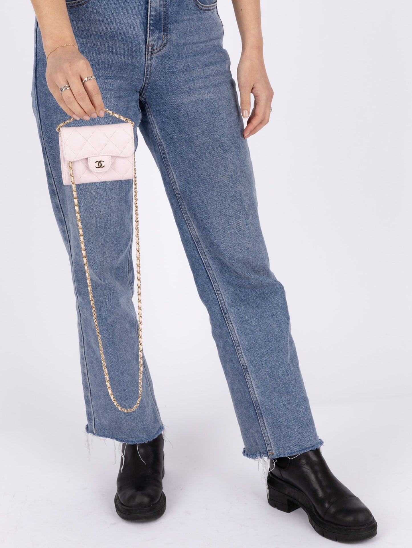 Chanel 2021 Light Pink Caviar Cardholder Flap on Chain